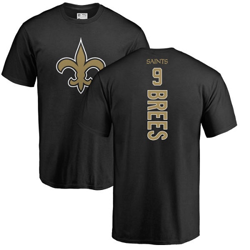 Men New Orleans Saints Black Drew Brees Backer NFL Football #9 T Shirt->nfl t-shirts->Sports Accessory